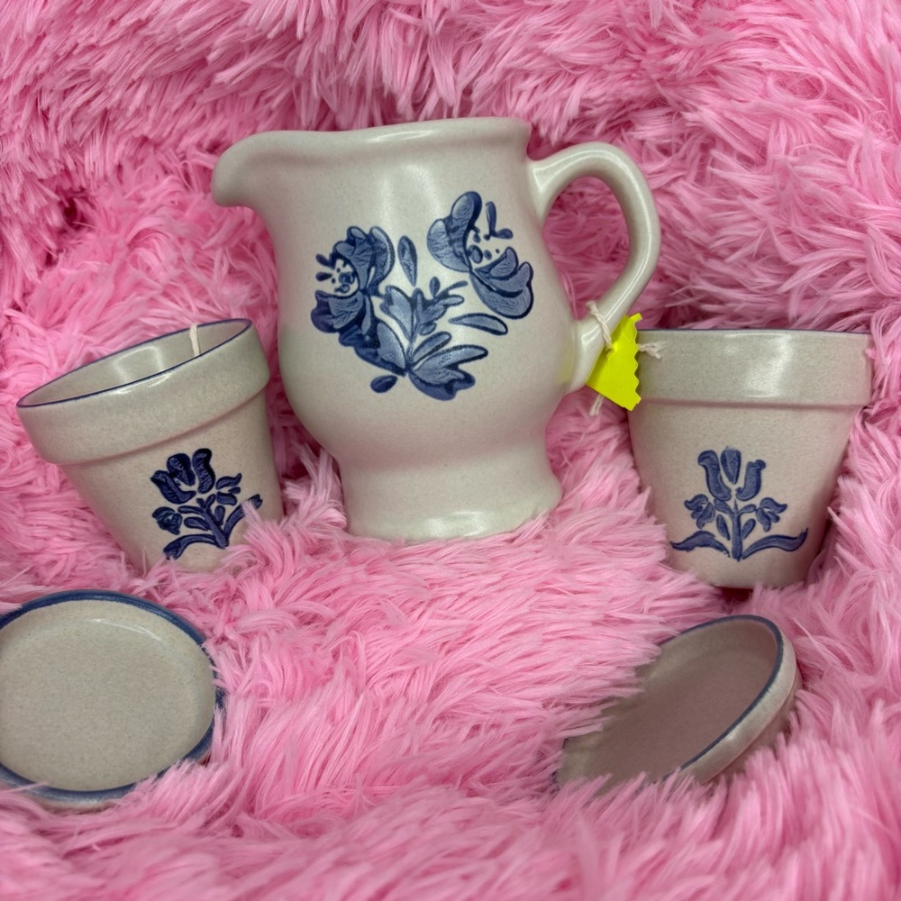 Vintage Pfaltzgraff Floral Stoneware Pitcher and Planters Set